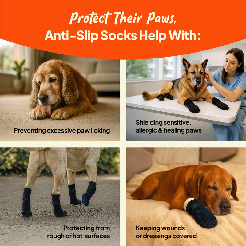 Anti-Slip Socks for Dogs - Breathable & Washable Non Slip Grippy Socks, Rubberized Paw & Adjustable Strap, Secure Fit to Prevent Slipping, Paw Protection for Senior Dogs, 4 Pack (Size M)