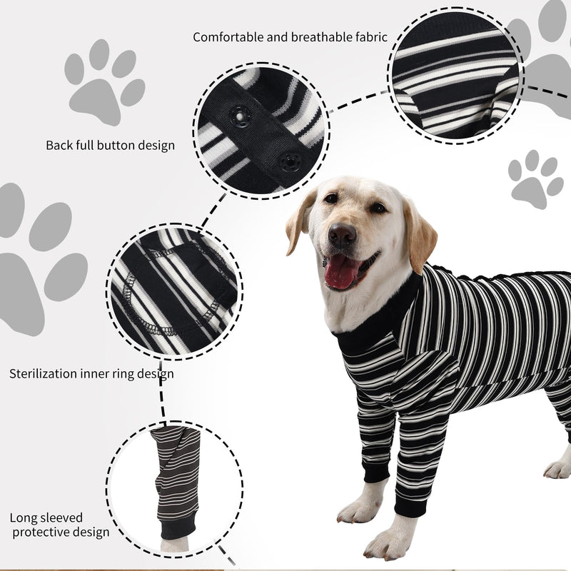 Dog Recovery Suit, Pet Surgical Suits Medical Shirt for Female Male, Stripes Spay Suit for Wounds Protectation, Dog Cone E-Collar Alternative, Operative Onesie Bodysuits Shirts (Black, M) Black