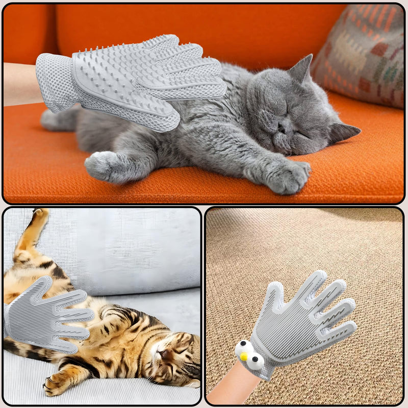 2 in 1 Pet Grooming Gloves - Cat and Dog Glove Brush, High Efficiency Pet Hair Removal Massage Glove, Clean Hair on Both Sides (Grey /1 Piece) Big Gray Eyes - PawsPlanet Australia