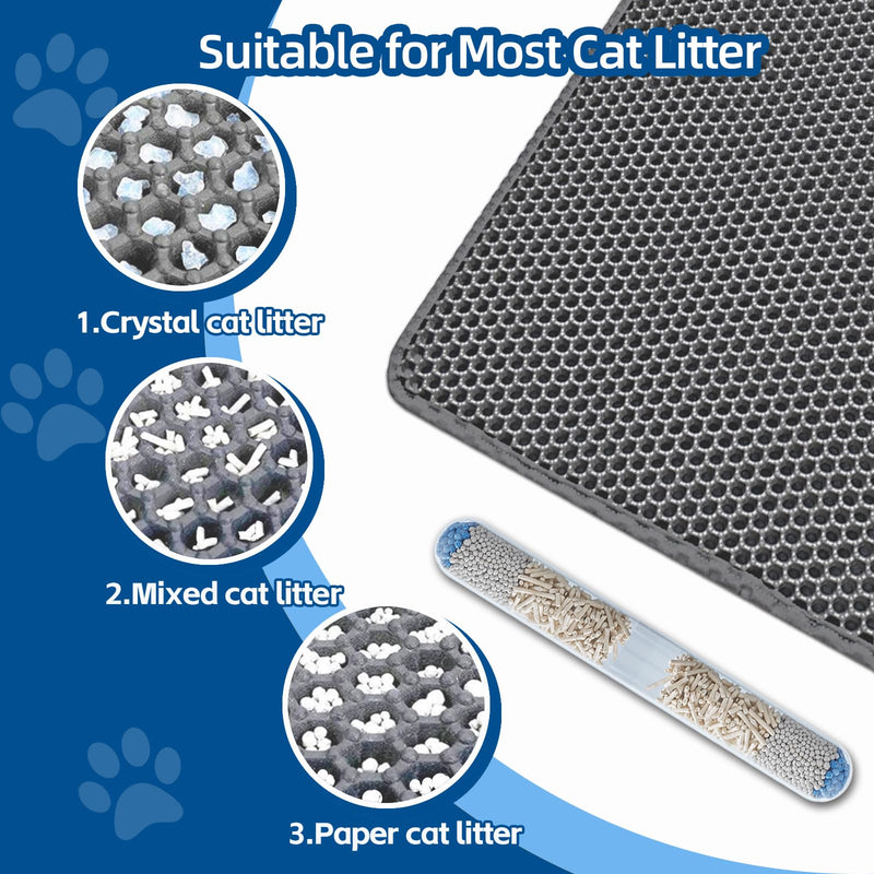 EVA Honeycomb Cat Litter Mat - Cat Litter Scatter Control Mat, 2-Layer Waterproof and Urine-Proof | Non-Slip | Easy Clean | for Single-Cat Households, 23.4"x14.7" Gray 23.4 X 14.7 Inches Grey - PawsPlanet Australia