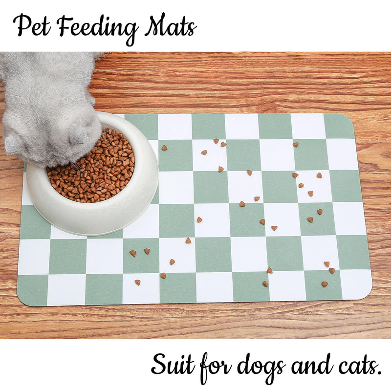 Ralxion Checkered Dog Feeding Mat, Absorbent Mats for Dog Food and Water Bowl, Dispenser, Retro Modern Aesthetic Sage Green Checkerboard Pet Placemat for Dogs, Cats, Puppy Accessories, 12" X19” Sage Checkered 12*19 - PawsPlanet Australia