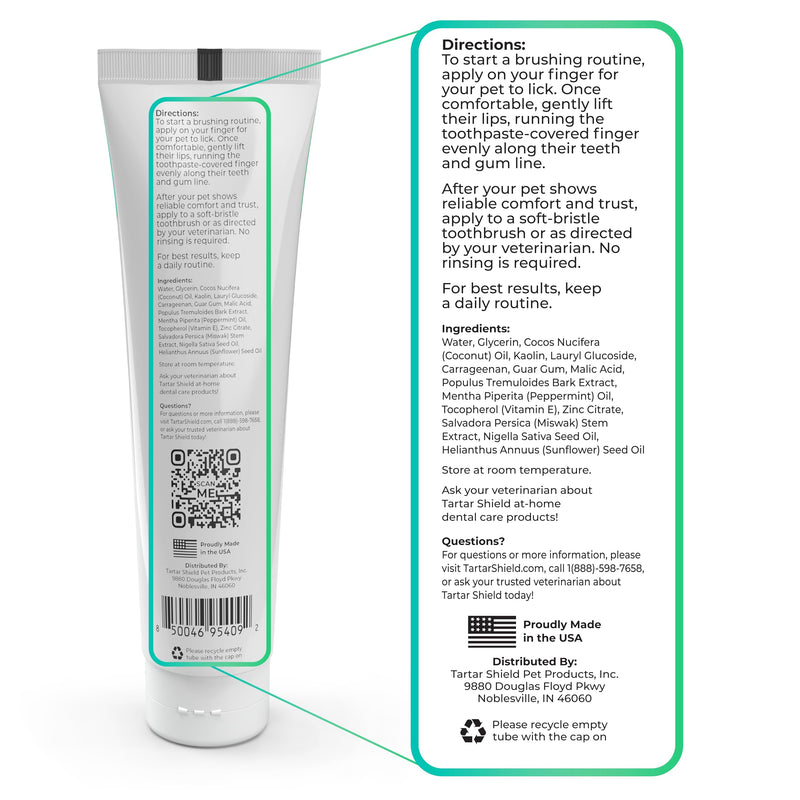 Tartar Shield Pro Care – Natural Pet Toothpaste – VOHC Approved – Protects Against Plaque & Tartar – Freshens Breath & Gently Removes Stains – for Dogs & Cats – Coconut Flavor, 3 Oz. 3.0 Ounce Tube