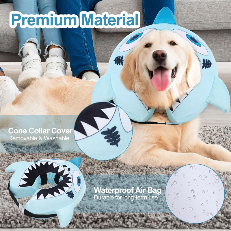CuteBone Inflatable Dog Donut Collar with Removable Soft Fleece Covers for Small/Medium/Large Dogs and Cats After Surgery GWB12M Big Shark Medium - PawsPlanet Australia