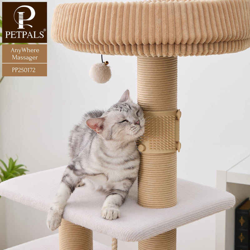2Pcs PetPals Anywhere Cat Massager with Adjustable Bands and Soft Silicone Bristles, Fits Cat Trees, Furniture & More, Soothing, Easy-to-Clean Grooming Tool for Indoor Cats B-Beige - PawsPlanet Australia