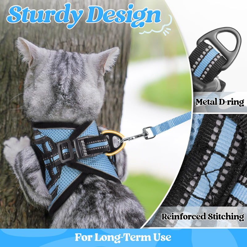 rabbitgoo Cat Harness and Leash Set for Walking Escape Proof, Adjustable Soft Kittens Vest with Reflective Strip for Cats, Comfortable Outdoor Vest, Light Blue, S Small - PawsPlanet Australia