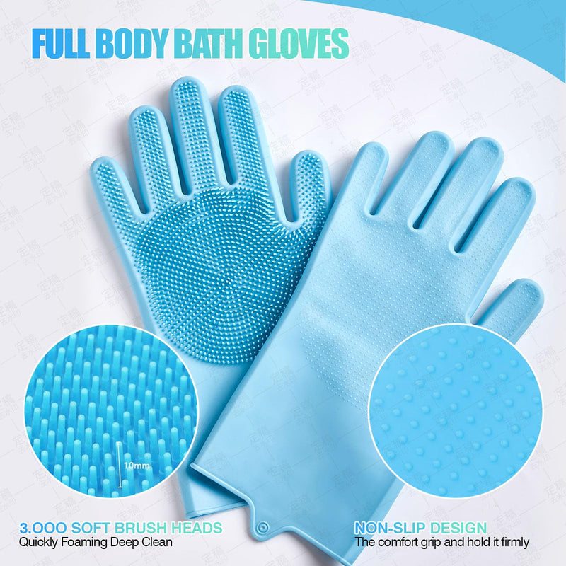 4-Piece Rubber Pet Grooming Kit for Dogs and Cats - Gentle Deshedding Brush & Massage Gloves, Suitable for Short & Long Hair, Bathing and Shedding Tool（3 * Blue+Green） - PawsPlanet Australia