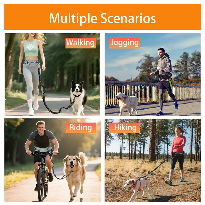 Hands Free Dog Leash, 4 in 1 Waist Dog Leash with Pouch, Retractable Bungee Shock Absorption, Anti-Burst Design, Reflective, for Medium to Large Dogs (02-Black) 02-Black - PawsPlanet Australia