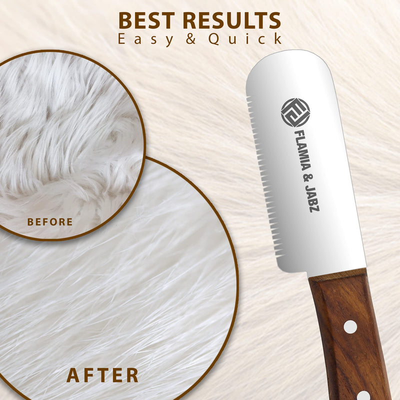 FLAMIA & JABZ Professional Dog Grooming Hand Stripping Knife, Stripper Trimmer Tool, Red Meranti Wooded Handle non slip grip with Tripping Stainless Steel blade (Fine, Right Handed) Fine - PawsPlanet Australia