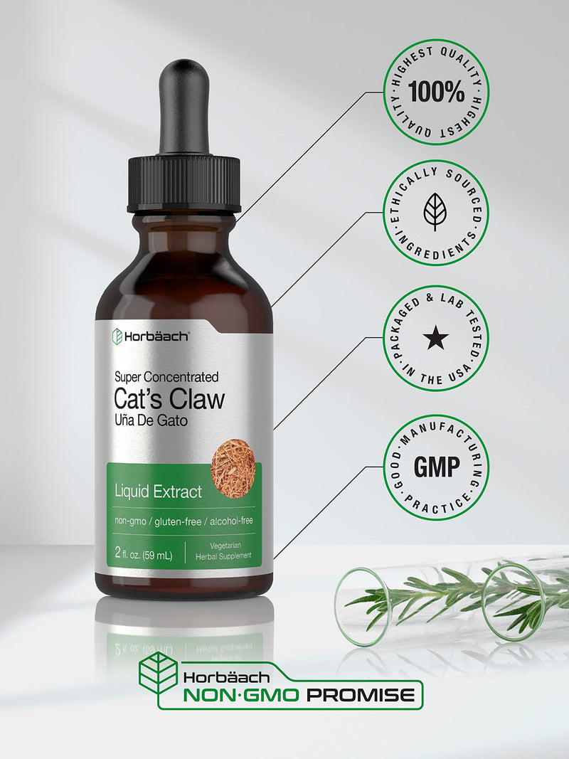 Horbäach Cats Claw Herb Extract Tincture | 2 Fl Oz | Alcohol Free | Vegetarian, Non-GMO, Gluten Free Liquid - PawsPlanet Australia