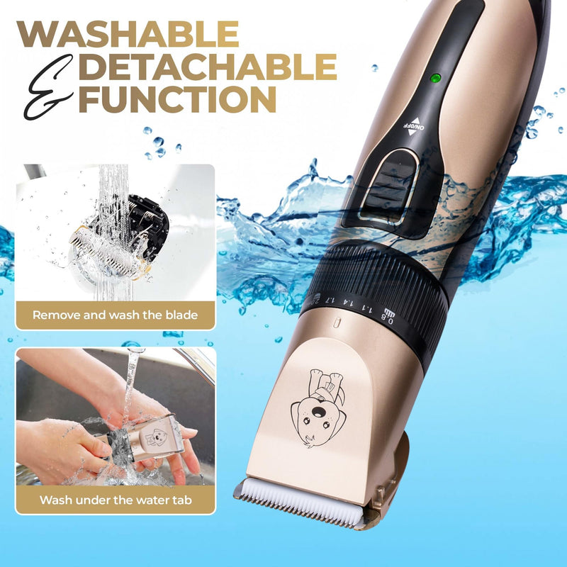 GLOBAL TECH Dog Clippers, Rechargeable Low Noise Cordless Pet Clippers for Dogs Cats and Other Pets - Professional Dog Grooming Clipper Kit Shaver Trimmer Suitable for Thick Hair/Coats - PawsPlanet Australia