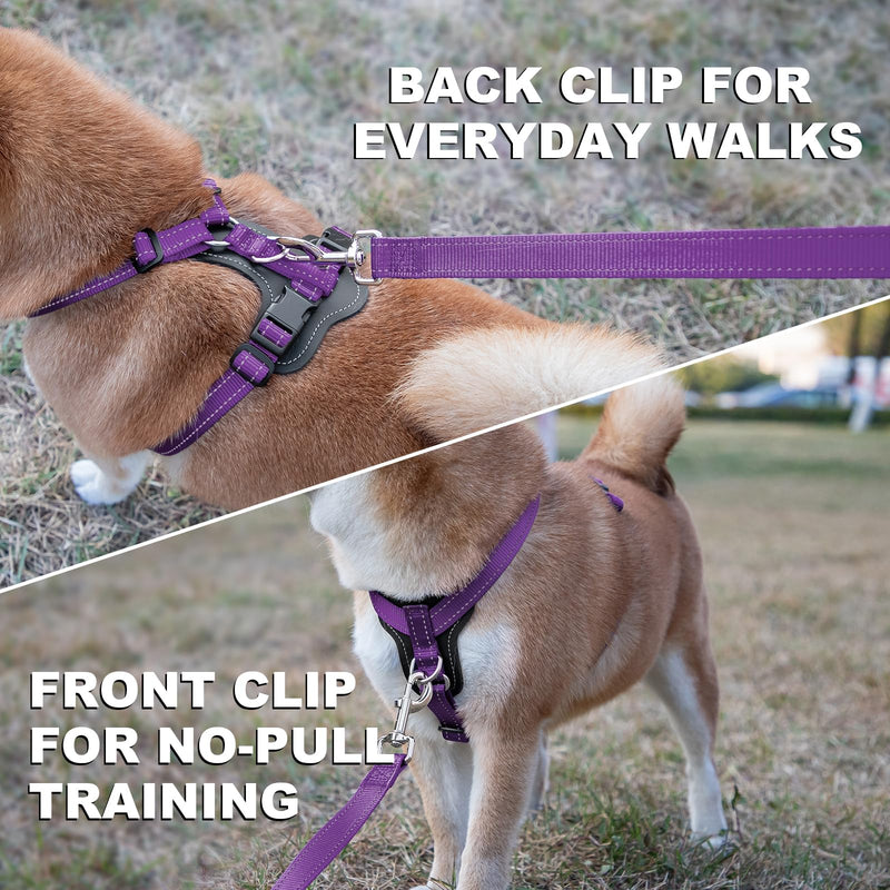 Plutus Pet Adjustable No Pull Dog Harness with Leather Accents, Heavy Duty Reflective Nylon Vest for Training, Hiking, Easy Walk Harness for Small, Medium, Large Dogs (Purple, M) Purple - PawsPlanet Australia