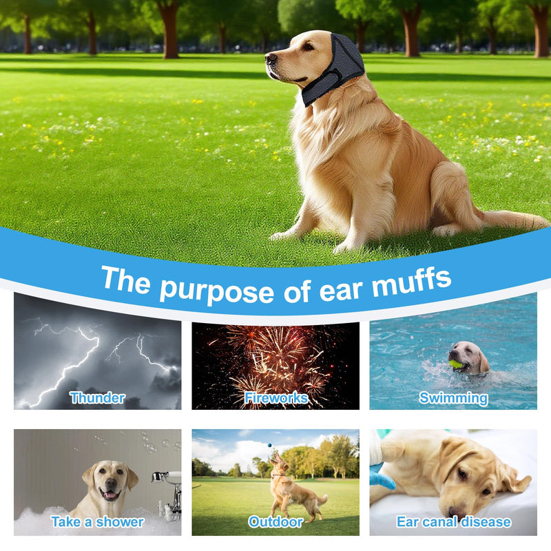 Dog Ears Cover, Dog Swim Ear Covers for Grooming, Bathing, Waterproof Adjustable Pet Shower Wrap Noise Protection for Blow Drying Sleep Help Headband(M)
