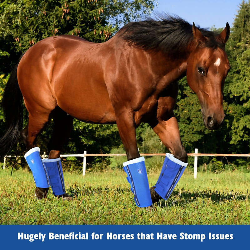Harrison Howard Loose-Fitting Horse Fly Boots UV-Protective, Breathable, Tear-Resistant Fine Mesh Leggins Stay-on Comfortable Fly Boots with Ultra-Soft Wool Trim (Set of 4) Signature Blue Full (Large) Full (Large)
