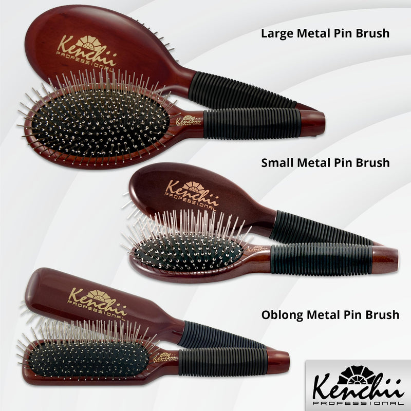 Kenchii Pet Grooming Metal Pin Brush | Solid Wood, Non-Slip Grip Detangling and Shedding Tool for Long or Short Haired Pets - Large Oblong Size - PawsPlanet Australia
