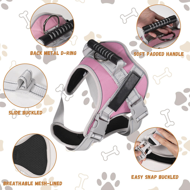 No Pull Dog Harness Dog Harness for Medium Dogs Heavy Duty with Handle No-Pull Service Vest Breed Adjustable Military Walking Training Hunting (Pink,M) PINK - M - PawsPlanet Australia