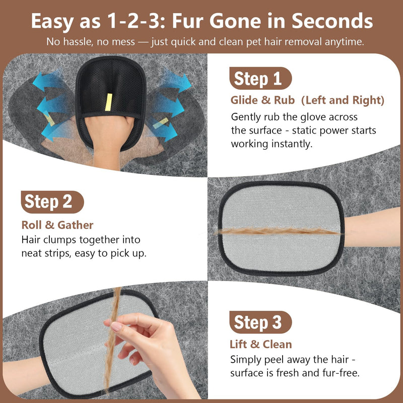 Pet Hair Removal Gloves, 2 Packs Reusable Electrostatic Pet Fur Remover Mitt, Washable Shedding Brush Glove for Dog Cat, Multi Surface Lint & Fur Cleaning Tool for Furniture, Car & Carpet 2pack black L - PawsPlanet Australia