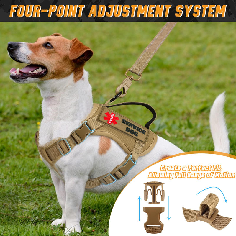 Tactical Dog Harness for Small Dogs, Military Puppy Vest Harness and Leash for Outdoor Training, Adjustable Service Dog Vest with Handle, 3 Patches XS Khaki - PawsPlanet Australia