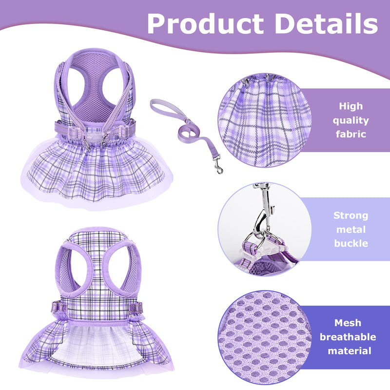 Small Dog Harness and Leash Set, Gauzy Dress Vest Harness, Breathable Adjustable No Pull Dog Harnesses for Small Medium Dogs Outdoor Walking Pet Supplies, Purple with Leash, Medium - PawsPlanet Australia