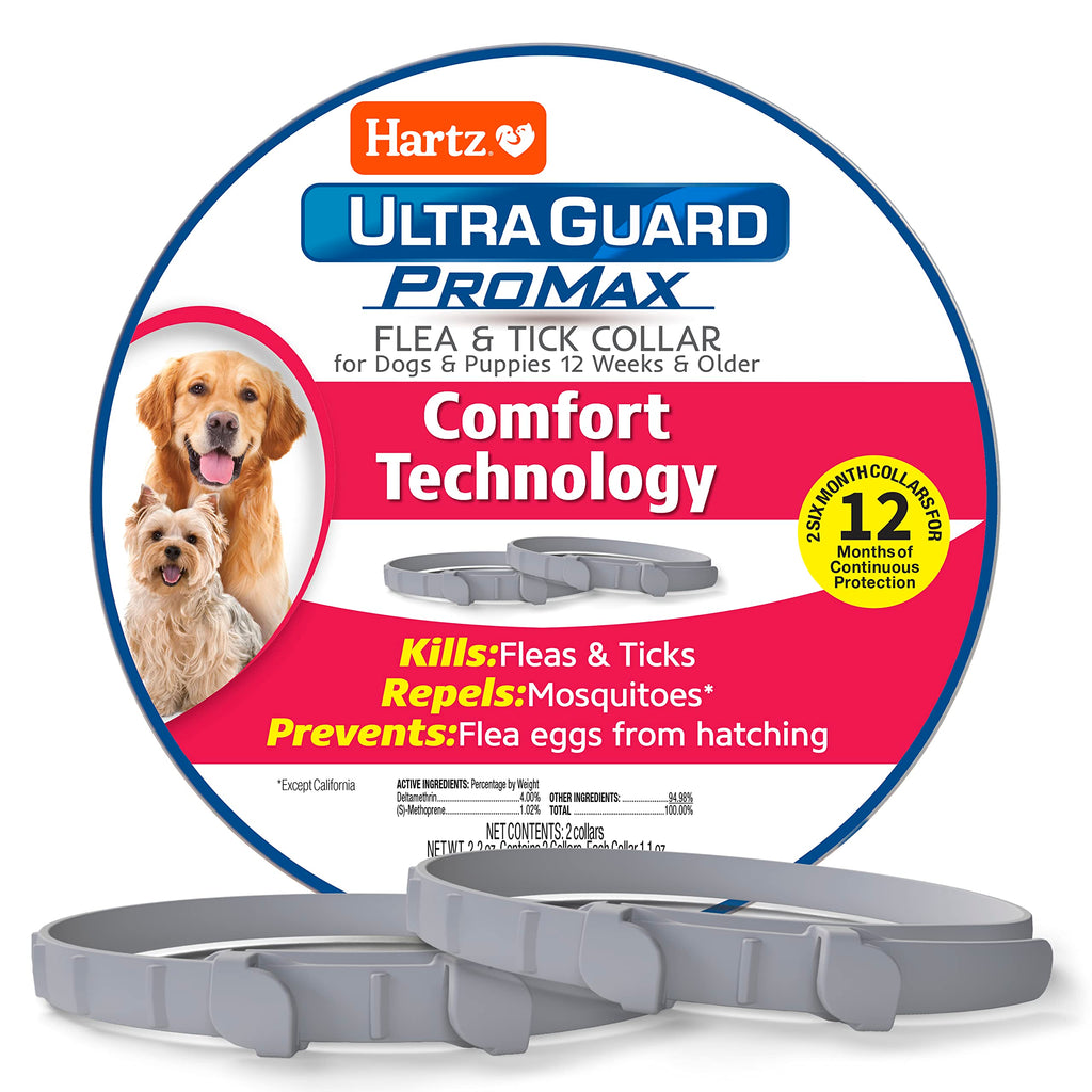 Hartz UltraGuard ProMax Flea & Tick Collar for Dogs I 12 Months Protection I Soft & Comfortable Flea & Tick Prevention I 2 Pack,Gray Gray 2 count