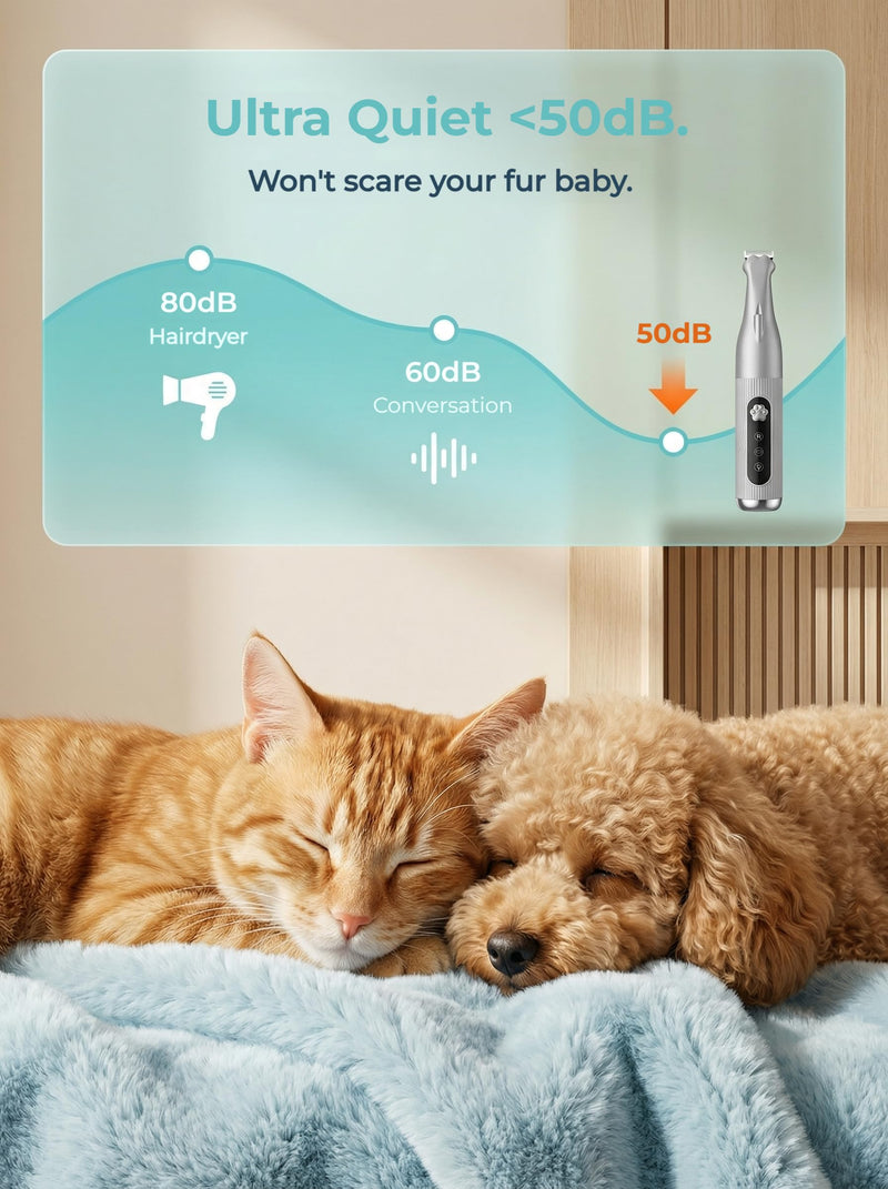 2026 New Dog Paw Trimmer with LED Light - Cordless Quiet Precision Groomer for Dogs & Cats, Low Noise Pet Shaver, IPX5 Waterproof, Effortless Trimming Paws Ears Eyes Butt, Includes Grooming Comb Silver - PawsPlanet Australia