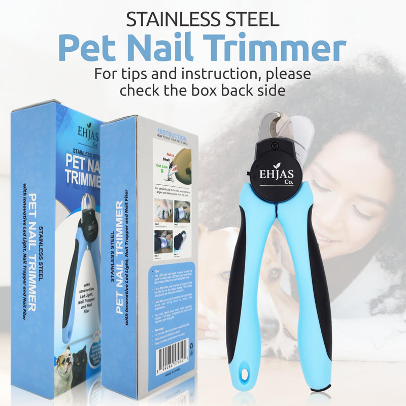Stainless Steel Pet Nail Trimmer/Clipper with LED Light, Nail Trapper and Filer, Blue, for Dogs and Cats - PawsPlanet Australia