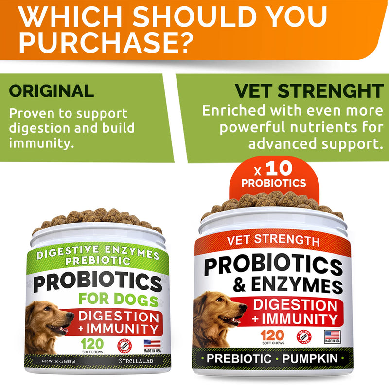 Vet Strength Dog Probiotics Treats - 1 Billion CFU + Digestive Enzymes + Prebiotics - Chewable Fiber Supplement w/ Pumpkin - Allergy, Diarrhea, Gas, Constipation, Upset Stomach Relief - Chicken