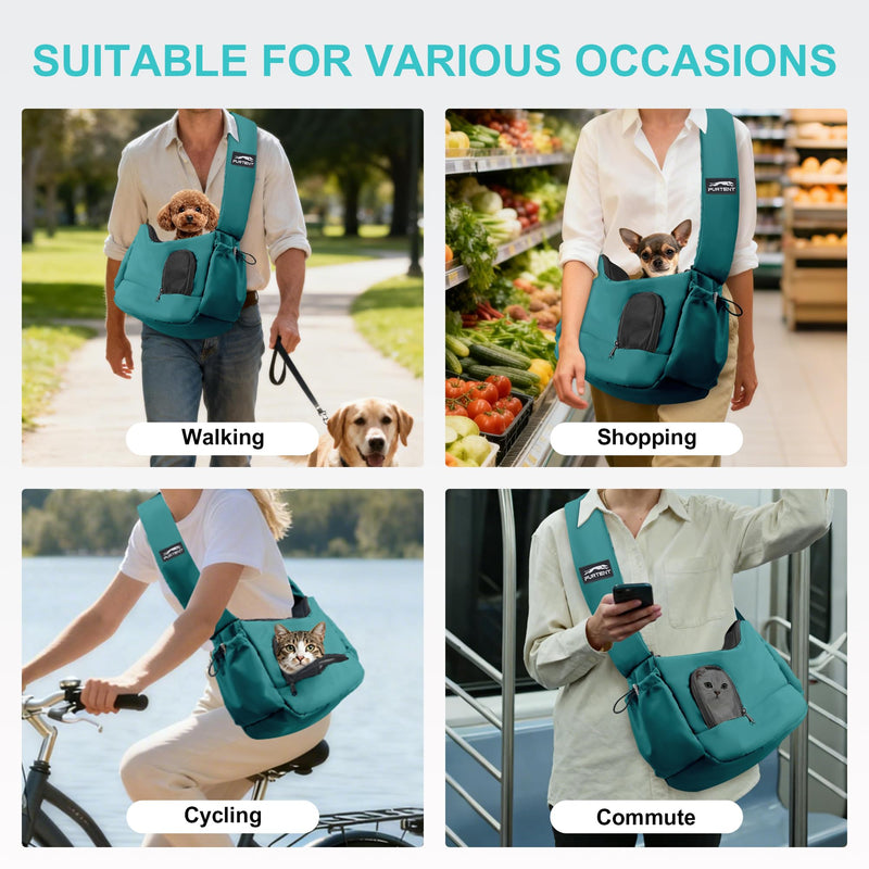 Dog Carrier Sling for Small Dogs & Cats Hand-Free Puppy Sling Purses with Storage Bag and Adjustable Shoulder Strap, Pet Sling Carrier Up to 8.8 Lbs (Blue) Blue Max 8.8lbs - PawsPlanet Australia