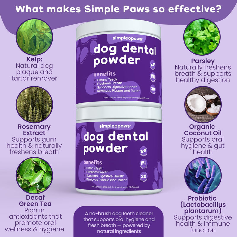 Dog Dental Powder for Teeth Cleaning - Dental Powder for Dogs Teeth – Dog Bad Breath Treatment with Probiotics for Fresh Breath & Oral Health – Chicken Flavored, 60 Scoop Supply - PawsPlanet Australia