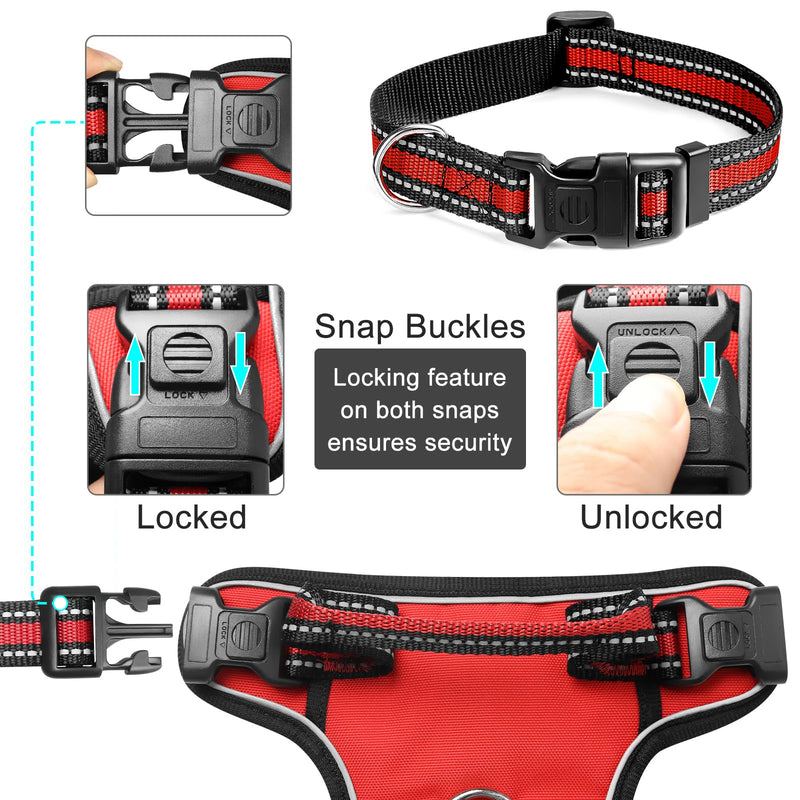 WINSEE Dog Harness No Pull, Pet Harnesses with Dog Collar, Adjustable Reflective Oxford Outdoor Vest, Front/Back Leash Clips for Small, Medium, Large, Extra Large Dogs, Easy Control Handle for Walking X-Large Red