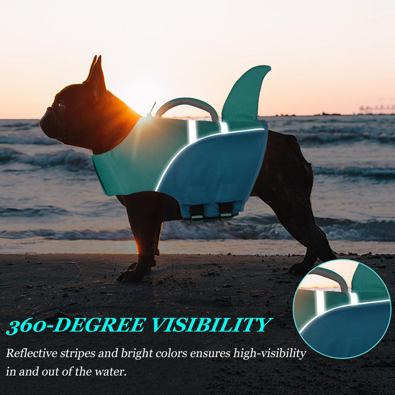 Dog Life Jacket High Buoyancy, Cute Shark Dog Life Vest for Swimming Boating with Rescue Handle, Reflective Adjustable Puppy Swim Vest Pet Life Jacket for Small Medium Large Dogs (M) Pool blue - PawsPlanet Australia