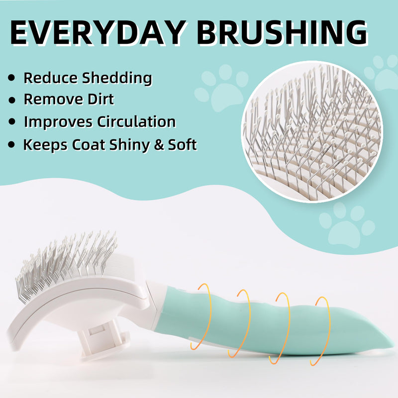 Dog Self-Cleaning Slicker Brush with One Button Fur Removal and Coated Tips Deshedding Brush for Long Hair Dogs and Cats for Shedding Massaging Grooming Green With Coated Tips - PawsPlanet Australia