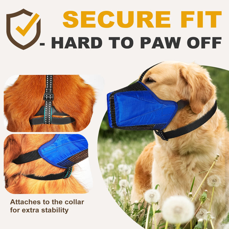 Mesh Dog Muzzle, Breathable Soft Dog Muzzle with Reflective Straps for Secure Fit, Prevents Biting, Chewing Scavenging- Adjustable for Small Medium Large Dogs,Blue,M Blue M(Snout Cir: 9.44) - PawsPlanet Australia