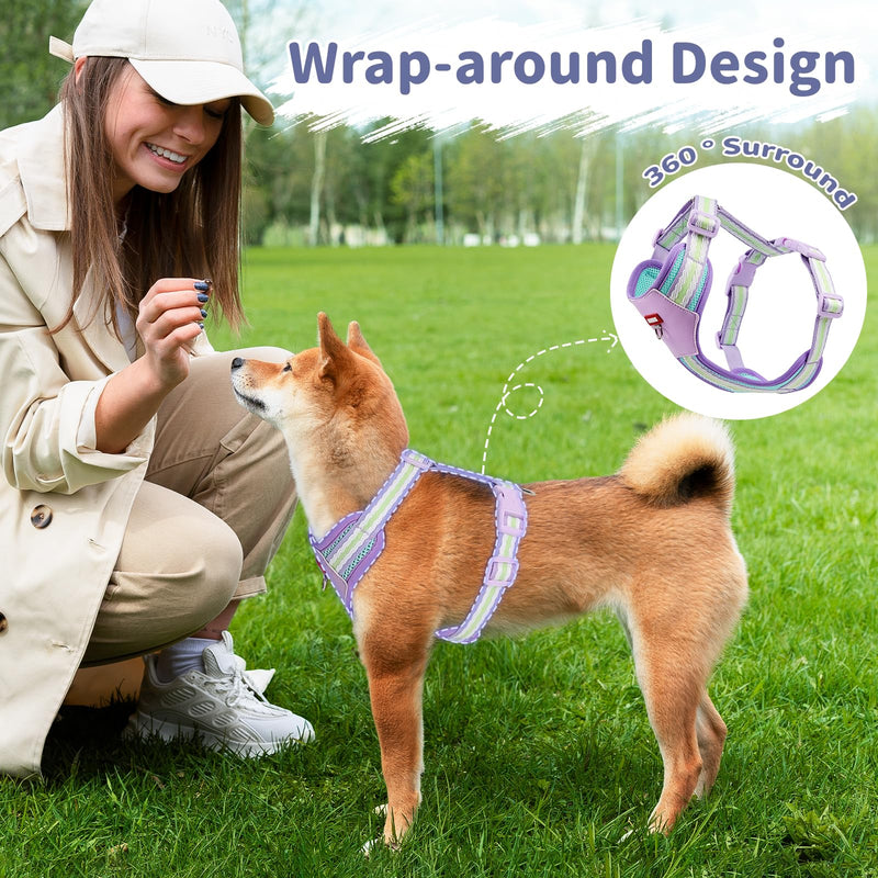 No Pull Dog Harness and Leash Set,Adjustable Dog Vest Harness for Small Medium Large Size Dogs,Breathable and Soft Escape-Proof Puppy Harness with 2 Buckles Purple XS Extra Small - PawsPlanet Australia