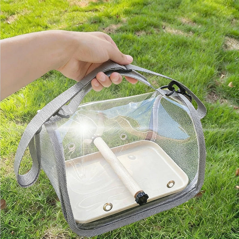 Portable Bird Travel Carrier with Breathable Mesh Windows Hands Free Parrot Backpack for Vet Visit Shopping Hiking, Clear View Small Pet Cage with Easy Clean Removable Tray and Perch Gray