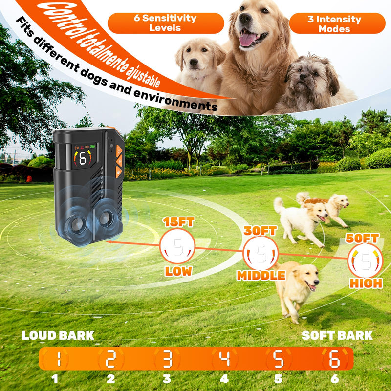 2026 Anti Barking Device for Dogs, Automatic Ultrasonic Dog Bark Deterrent with AI Detection, 2 Enhanced Emitters, 4 Adjustable Modes, IPX6 Rechargeable Stop Barking Device for Indoor Outdoor Black