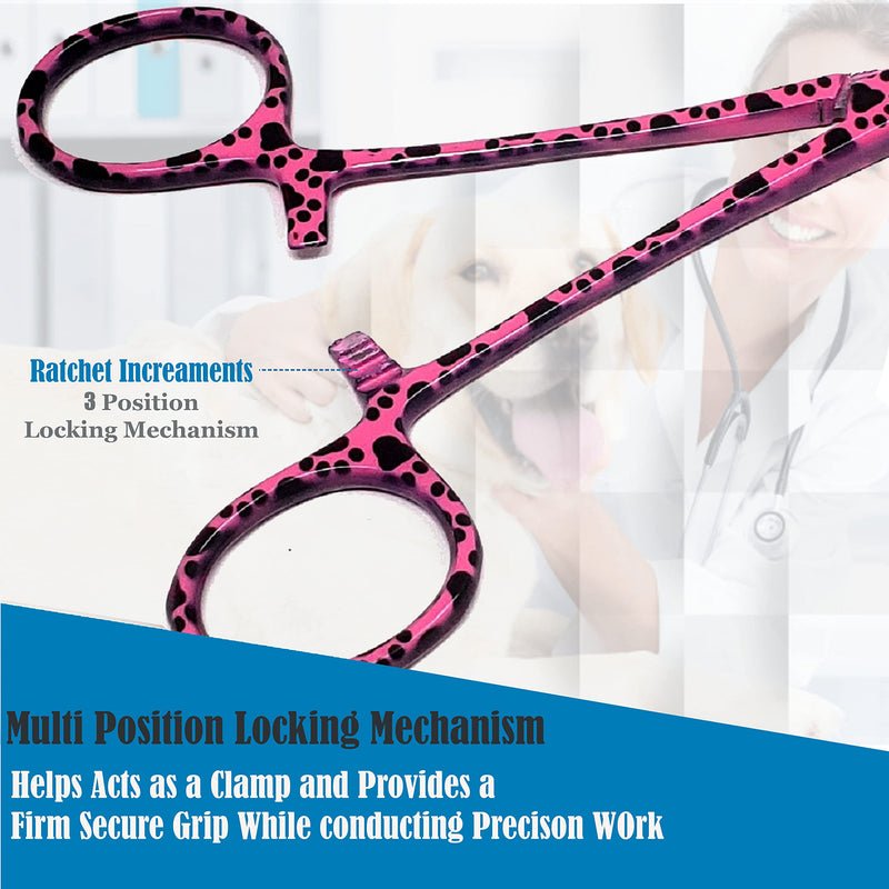 A2Z SCILAB Dog Pet Ear/Nose Hair Puller Grooming Hemostat Locking Forceps Pliers, 5.5" (14cm), Straight (Pink Paws) Pink Paws - PawsPlanet Australia