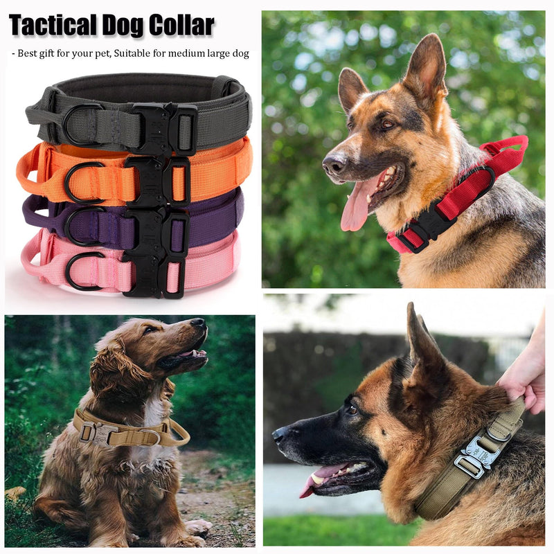 Tactical Dog Collar, Adjustable Military Training Nylon Dog Collar with Control Handle and Heavy Quick-Release Metal Buckle for Small Medium Large Dogs, Grey XL XLarge :Width 1.5",Neck 20-24" - PawsPlanet Australia