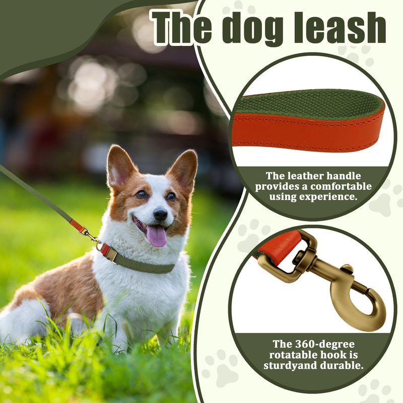 Nylon Dog Collar and Leash Set Durable - Adjustable with a Secure Fastening, Comfortable and Long - Lasting, Ideal for Walking, Training, and Outdoor, Green, XL Army green - PawsPlanet Australia