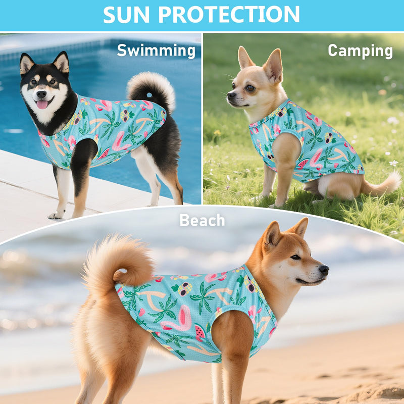 KYEESE 2Pack Dog Shirt, Lightweight Sun Protection Dog T Shirts for Small Dogs Boy Girl, Breathable Mesh Tank Top Sleeveless Pet Reflective Vest, Soft Summer Dogs Clothes, Flamingo+Blue, M Medium (7-13lbs) 1# 2Pack (Flamingo+blue) - PawsPlanet Australia