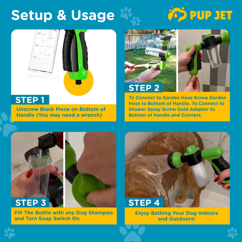 The Original Pup Jet Dog Washing Hose Attachment with Soap Dispenser – 8-in-1 Fur Sweep Dog Bathing Supplies Kit, Shower Attachment & Shampoo Sprayer for Dog Wash, Bath, and Grooming Perfect Pet Care - PawsPlanet Australia