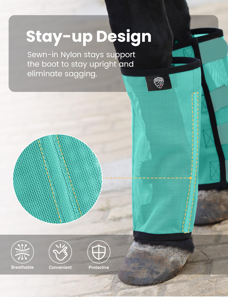 Horse Fly Boots for Horses Set of 4, Loose-Fit Breathable Fine Mesh Horse Leggings, Stay-On, Reduce Stomping Mint Small
