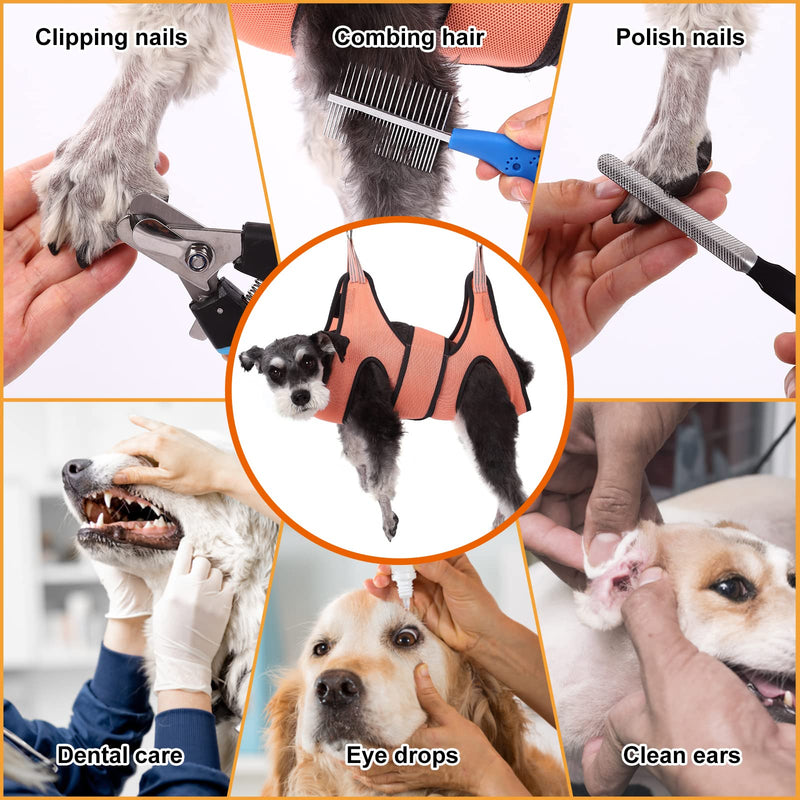 Kkiimatt Cat Dog Grooming Hammock Harness, XS Pet for Puppy Small Dogs/Cats, Nail Trimming with Clippers Sling Wide Strap Sewed on Restraint Bag, Pink Orange - PawsPlanet Australia