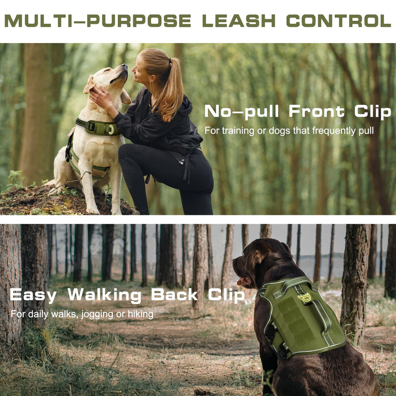 Dog Harness for Large Dogs Heavy Duty, Tactical No Pull Dog Harness with Molle System, Easy On and Off Service Dog Vest, Breathable Padded, Adjustable Reflective Pet Vest for Walking Hiking Training L(Neck:18-24",Chest:25-36"),45-80 lbs Green - PawsPlanet Australia