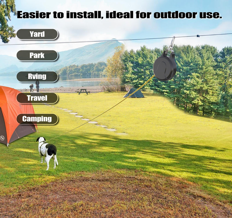 30ft Retractable Dog Leash, 2-in-1 Retractable Dog Lead for Zipline, Aerial Run Cable Trolley Or Stake Anchor, No Tangle Lead Reel for Camping Or Yard (1 Pack- Black) 1 Pack- Black - PawsPlanet Australia