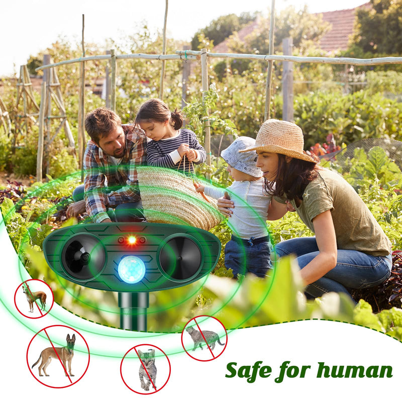 Ultrasonic Animal Repellent Outdoor Solar Powered Repeller Cat Dog Deer Deterrent Waterproof Motion Sensor Deterrent for Yard Garden Rabbit Squirrels Fox Pest (2, Green) 2 - PawsPlanet Australia