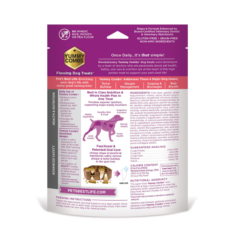 Yummy Combs Dog Dental Treats – Fish & Egg Protein – Vet VOHC Approved, Removes Tartar – A Daily Teeth Cleaning Treat for Extra Small Dogs (30 Count)