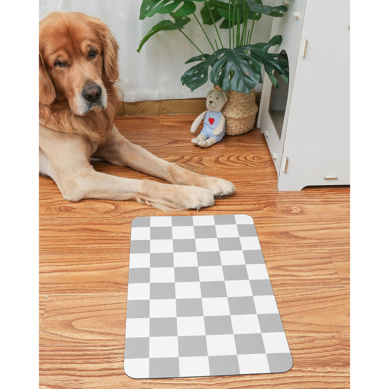 Ralxion Checkered Dog Feeding Mat, Absorbent Mats for Dog Food and Water Bowl, Dispenser, Retro Modern Aesthetic Preppy Grey Checkerboard Pet Placemat for Dogs, Cats, Puppy Accessories, 12" X19” Grey Checkered 12*19 - PawsPlanet Australia