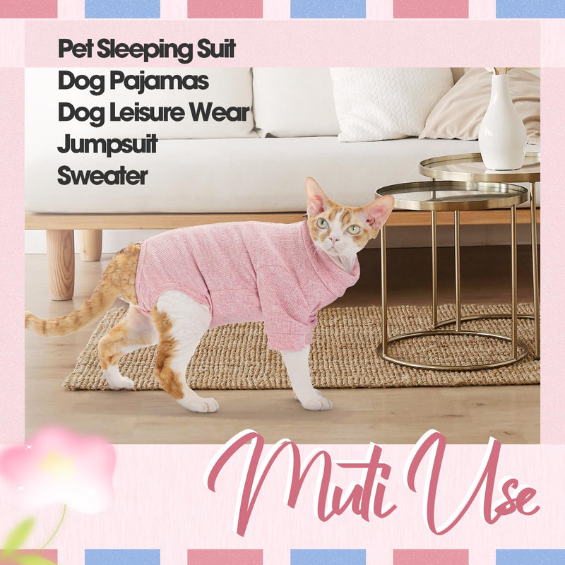 Cat Recovery Suit for Foreleg, Cat Surgical Spay Suit Sleeves to Stop Licking, Long Leg Sleeve Wound Cover Abdomen Kitten Onesie Light Pink Medium