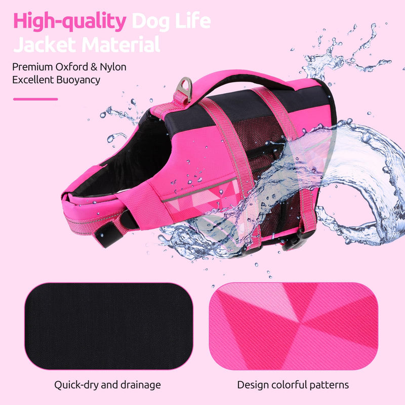 ASENKU Dog Safety Vest with Reflective Stripes, Adjustable High Flotation Dog Life Jacket, Ripstop Pet Lifesaver for Swimming Boating, Lightweight Pet Life Preserver for Large Dogs (Rose Red, 2XL) XX-Large Rose Red - PawsPlanet Australia