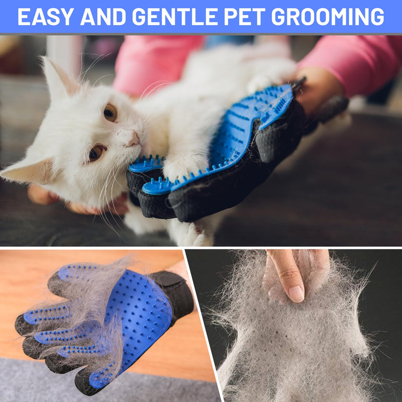 Upgrade Pet Grooming Gloves, Grooming Gloves for Dogs, Cats, Rabbits & Horses with Long and Short Hair, Efficient Pets Hair Remover Mittens - 1 Pair (Blue) Blue - PawsPlanet Australia